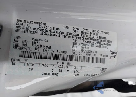 2016 Ford Focus Se из США, поврежденный, VIN 1FADP3F23GL314294